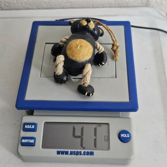 Vintage Bert Anderson Christmas Bear Ornament 2002 Dangling Folk Art Jute Rope - Picture 8 of 16